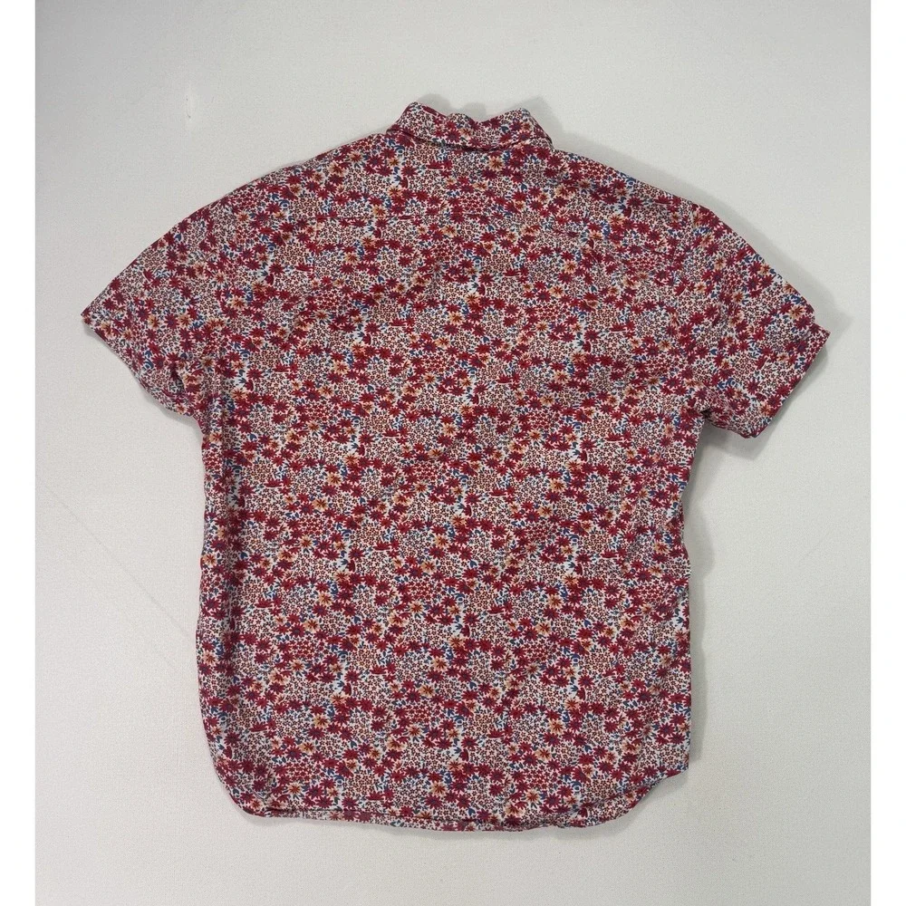 J Crew Mercantile Flex Men Medium Floral Button Shirt Red Vacation Modern Casual